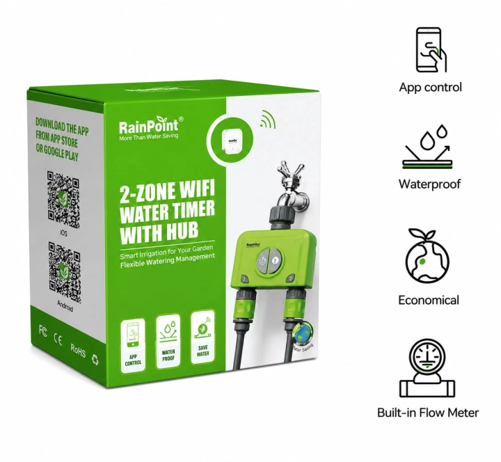 Sterownik Nawadniania RainPoint WiFi 2-Strefowy HTV245 + HWG023
