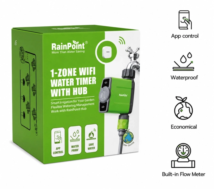 Sterownik Nawadniania RainPoint WiFi 1-Strefowy HTV145 + HWG023
